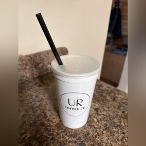 UR Coffee Co White Tumbler with Black Straw